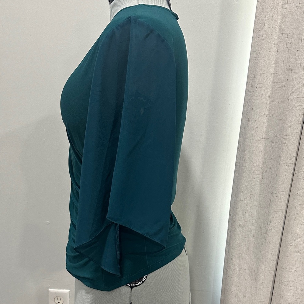 Coco Bianco Teal Wrap-Style Blouse size M made in USA - Picture 2 of 9